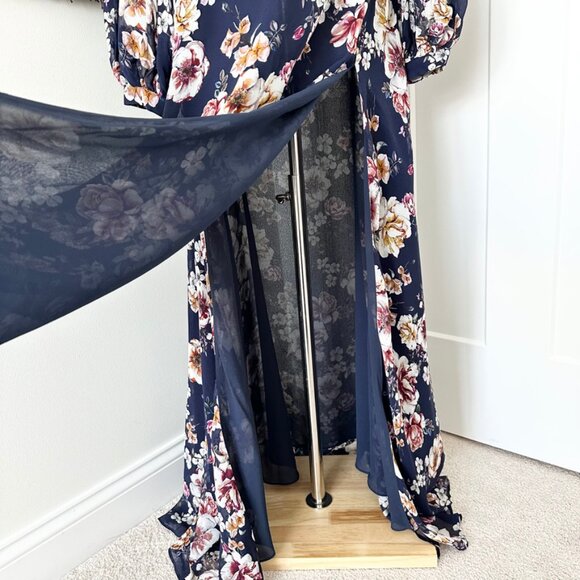 NICHOLAS Garden Rose Long Sleeve Floral Silk Maxi Dress Navy Blue Size 2 NWT - Picture 5 of 12